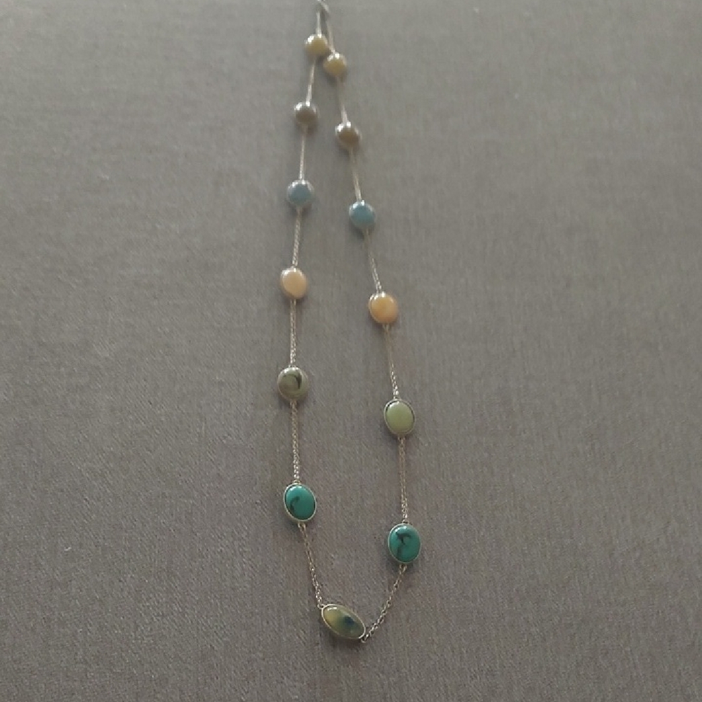Blue and Green Beaded Necklace with Natural Stones